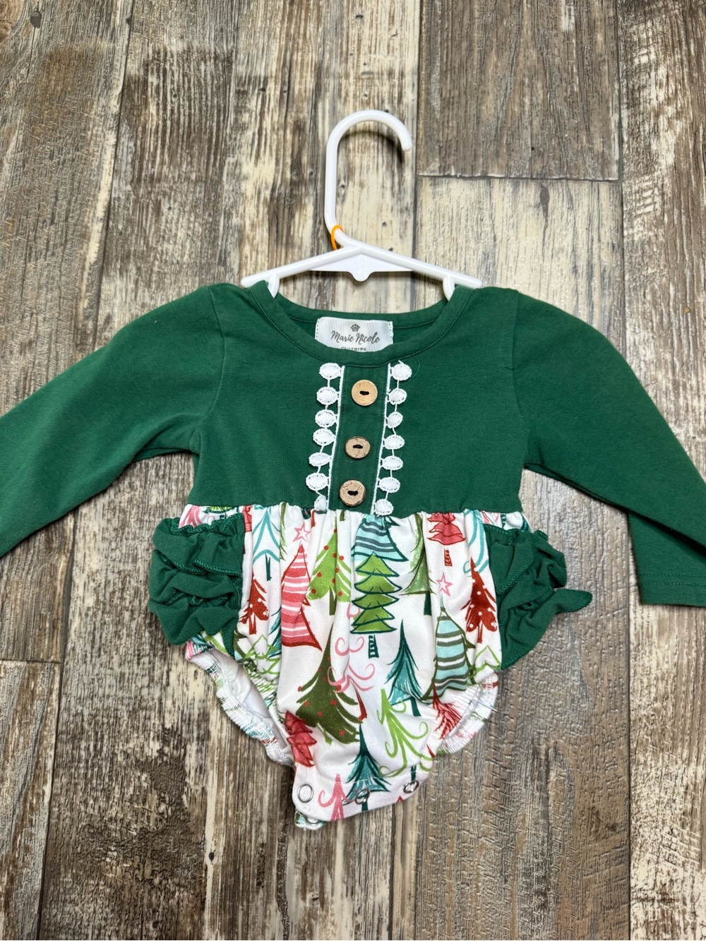 Marie Nicole Christmas Tree Ruffle Baby Romper